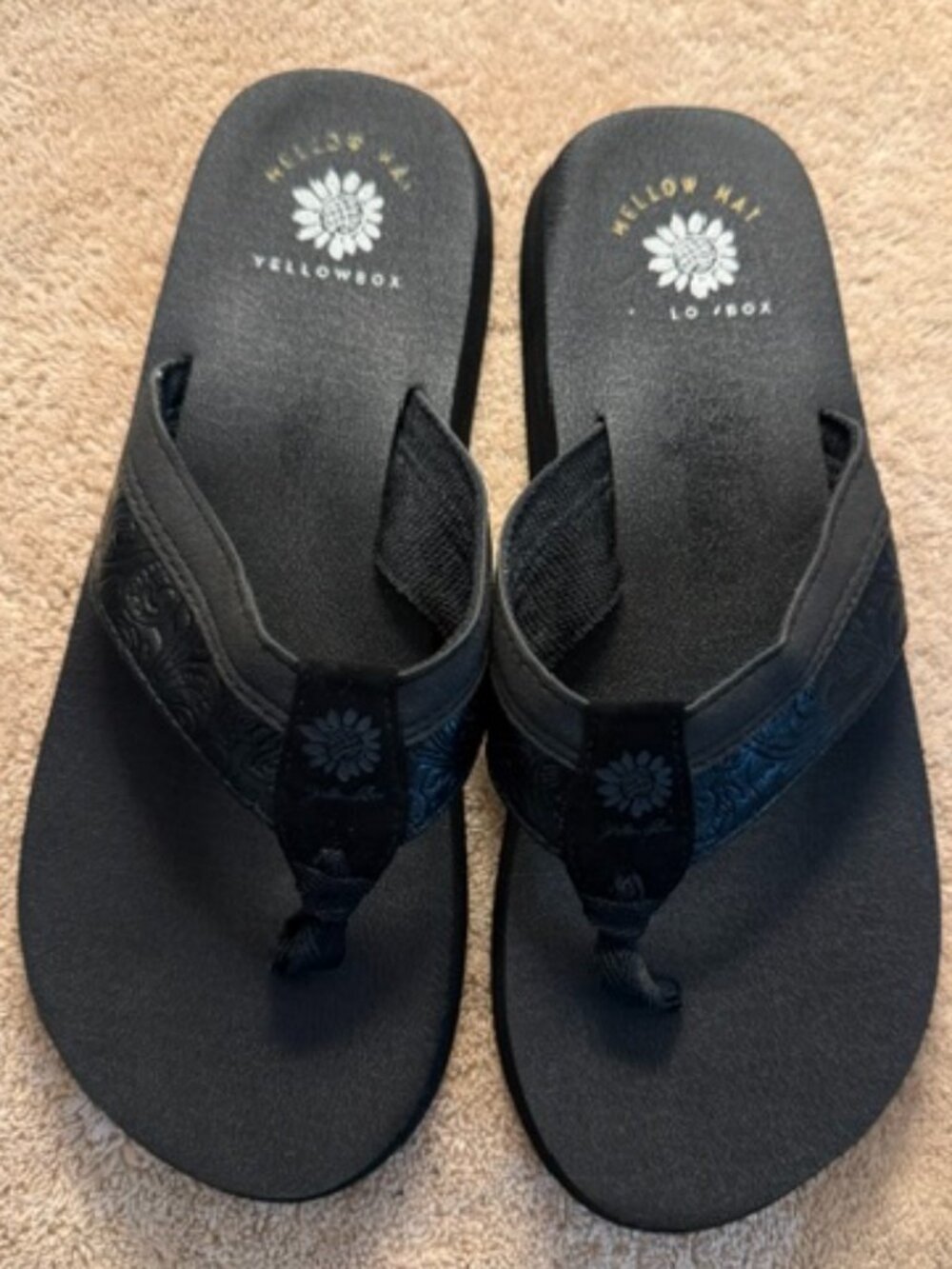 Yellow Box Black Embossed Flip Flop Sandals SKU215